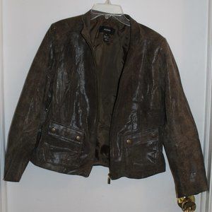 Alfani Brown Textured Leather Jacket